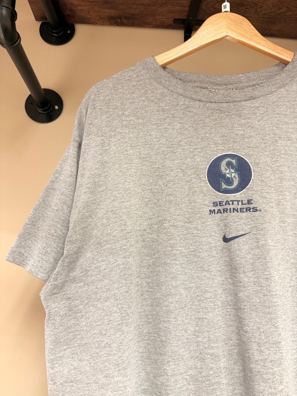 Y2K Nike Seattle Mariners Vintage Grey Center Swoosh Tee Shirt MLB Baseball Club